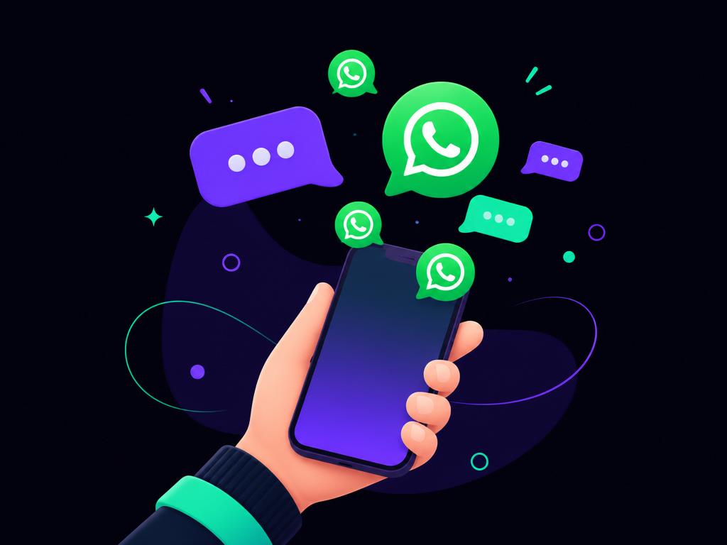 Ilustración de un teléfono con chat de WhatsApp